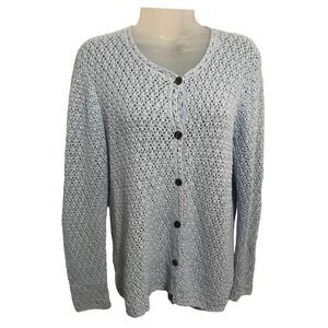 LL Bean Cotton Linen Blend Knit Cardigan Sweater Womens